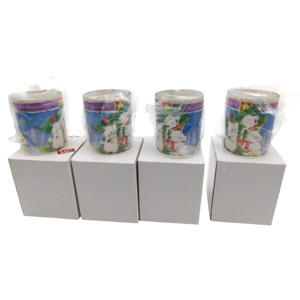 4 Vintage DaySpring Really Woolly Glass Votive Candle Holders Boxes Gift Lot